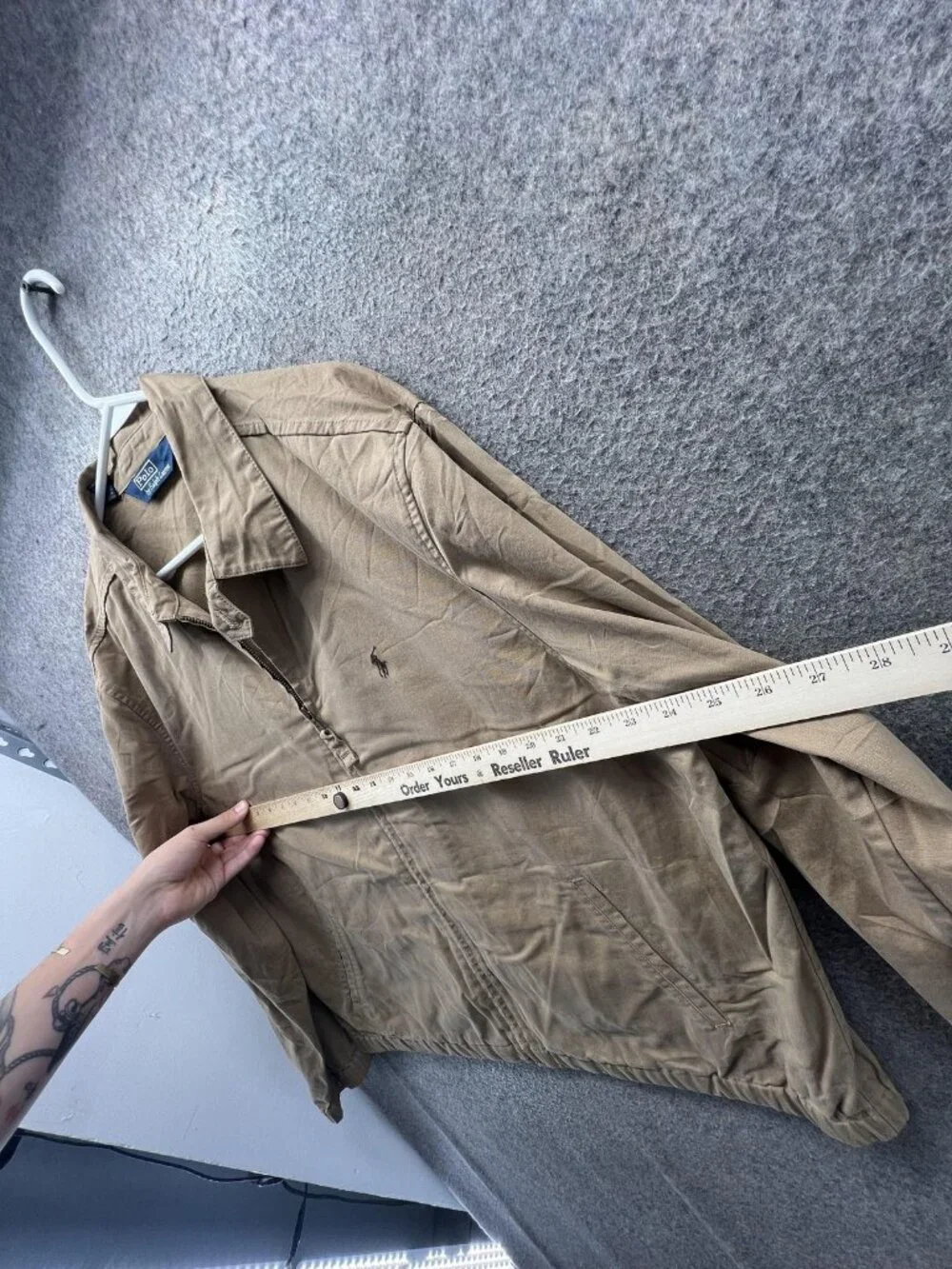 Polo Ralph Lauren Jacket Mens Large Beige Canvas Full Zip B Swing Harrington vtg